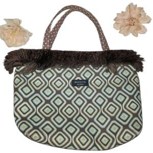 Bagolitas by Janice- Cloth Purse- Fringe Dark Brown, Blue, Green, Squares/Dots